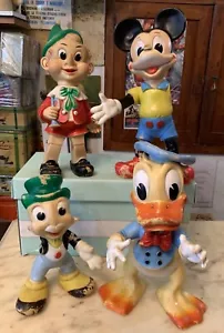 Lote 4x GRANDE Juguete de Goma DISNEY Pinocho Pequeño Cricket Mickey Mouse Pato Donald - Imagen 1 de 7