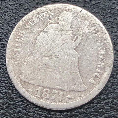 1874 Seated Liberty Dime 10c Circulated #32725 Cover