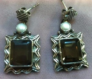 Smoky Topaz Pearl Sterling Silver Earring - Picture 1 of 2