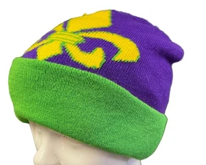 Mardi Gras Purple Gold & Green Woolly Beanie Hat - Picture 1 of 4