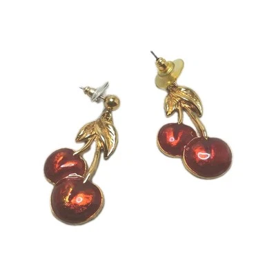 Pendientes Avon Cereza Vintage Esmalte Rojo Tono Dorado Pierced Firmados Foto 1 de 2