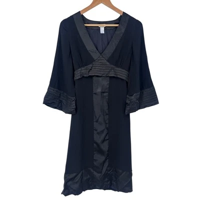 Vtg Aqua Silk Dress Babydoll Bell Sleeve Party Dress S Witchy Dark Goth Whimsy - Image 1 of 4