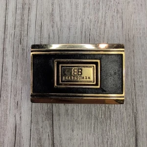 Balenciaga Black Gold Tone Belt Buckle Rectangle BB Logo Vintage Style Accessory - Picture 1 of 8