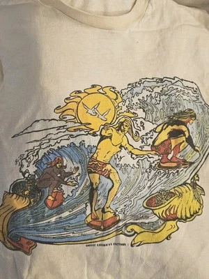 CLASSIC  70s Surf Art Waves Single Stitch T Shirt Hawaii Cali Small - Image 1 of 4