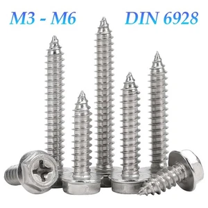 Flanged Phillips Hexagon Self-Tapping Screws A2 Stainless Hex Head Tappers M3-M6 - Picture 1 of 4