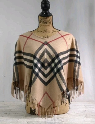Poncho Abrigo BURBERRY London 100% Lana Beige Cuadros Nova Flecos OS - *LEER* Foto 1 de 4