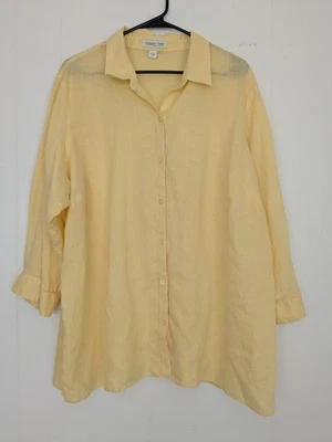 Camisa Coldwater Creek amarillo pálido 100 % lino para mujer 2X talla grande abotonada  Foto 1 de 4