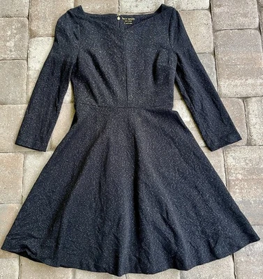 Vestido Ponte Kate Spade New York Mujer Manga Larga Brillante Negro Talla 4 Foto 1 de 4