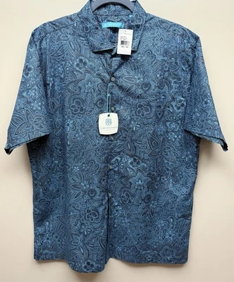 NUEVA Camisa Hawaiana Manga Corta Azul Marino Tori Richard Para Hombre Talla L Foto 1 de 4