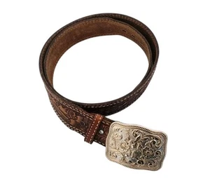 Tony Lama Leather Embossed Western Belt With Chamber Pheonix Buckle Size 38 - Picture 1 of 12
