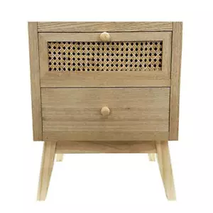 Cairns Bedside 2 Drawer Side Lamp Table Timber Veneer with Rattan Insets Natural - Picture 1 of 4