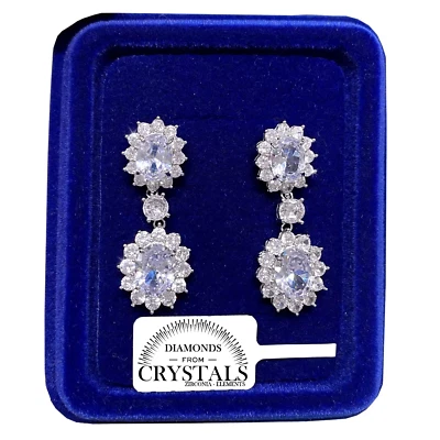 Orecchini da Donna Fiori G pl. Oro Bianco 18K Cristalli Zirconi Argento R/02 - Immagine 1 di 4