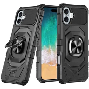 Custodia per iPhone 16 Plus 6,7 pollici supporto anello magnetico doppio strato + vetro temperato - Foto 1 di 18