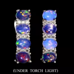 Sommer 925 Silber Ohrringe Oval Feuer Opal Natürlicher Edelstein Schmuck - Bild 1 von 9