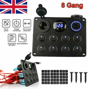 8 Gang Camper Van RV 12V LED Light Switch Control Panel Voltmeter USB Charger - Picture 1 of 9