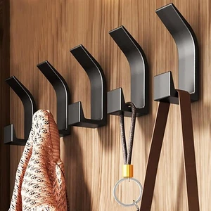 5 Pack Black Coat Hooks Double Prong Coat Hangers Wall Mounted Heavy Duty Coat - Picture 1 of 8