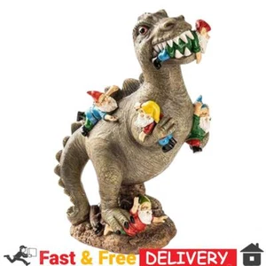 Dinosaur Eating Gnomes Statues Funny Garden Ornaments Cute Outdoor Decor - Picture 1 of 10