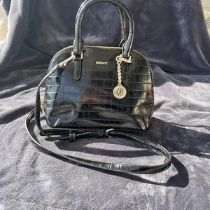 DKNY Bryant Dome Satchel Black Crossbody Crocodile Pattern Small Crossbody $198 - Picture 1 of 15