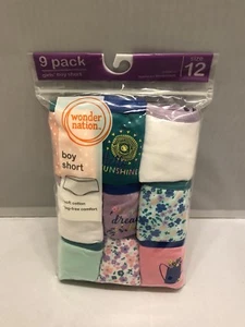 Girls Panties Kids Underwear Size 12 BoyShort Cotton 9-Pack - Picture 1 of 5