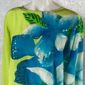 Vintage Diane Gilman Blouse Women’s Small Oversized Sequin Floral 100% Silk E189 - Picture 1 of 13
