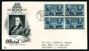 USA, SCOTT # 947, ARTCRAFT FDC COVER WASHINGTON & FRANKLIN EXHIBITION 1947 BLOCK - Picture 1 of 1