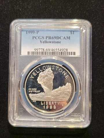 1999-P  $1  Yellowstone Commemorative Proof Silver Dollar - PCGS PR69 DCAM Cover