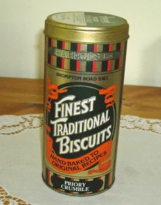 HARRODS Finest Traditional Biscuits 6 3/4" Tin Canister w Lid  ENGLAND ~ - Picture 1 of 10