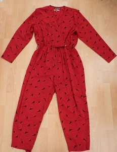VTG 1980s JT DRESS Red JUMPSUIT Sz 14 Triangle pattern Romper USA - Picture 1 of 6