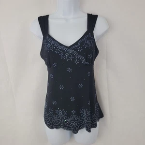 Camiseta sin mangas DRESSBARN Babydoll para mujer PETITE M negra con cuentas caprichoso hada Y2K - Imagen 1 de 11