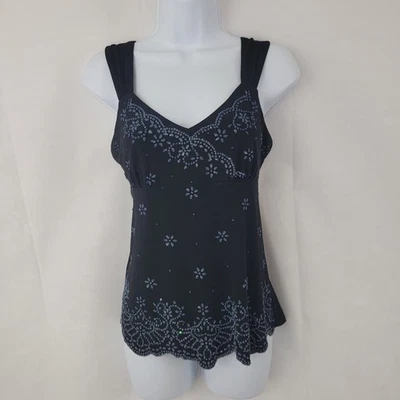 Camiseta sin mangas DRESSBARN Babydoll para mujer PETITE M negra con cuentas caprichoso hada Y2K Foto 1 de 4