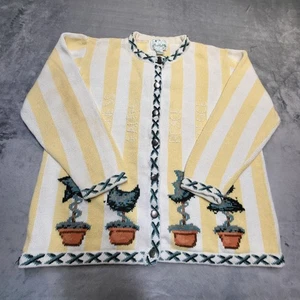 Vintage Quacker Factory Sweater Womens 1X Stripe Cardigan Embroidered 90s - Picture 1 of 9
