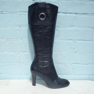 River Island Leather Boots UK 6 Eu 39 Womens O Vintage Black Boots Pre-loved - Picture 1 of 10