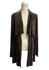 Johnny Was 4 Love And Liberty Brown Velvet Open Front Lightweight Cardigan Sz L - Picture 1 of 8