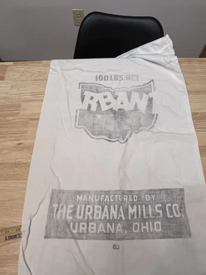 Saco de alimentación vintage Ohio Urbana Mills Co 100 lb tela semilla país original Foto 1 de 4