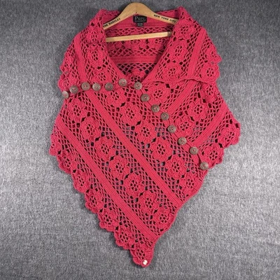 Xale envoltório de cachecol de malha pura tamanho único vermelho floral botões triangulares 100% algodão - Imagem 1 de 4