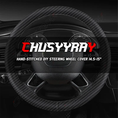 Hand-Stitched DIY Steering Wheel Cover 14.5-15" Carbon Fiber Look for Nissan - Image 1 of 4