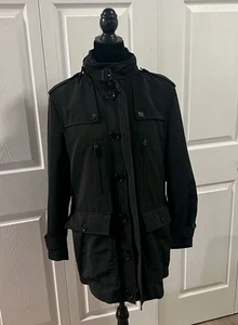BURBERRY Women's Zip Button Pocket Trench Coat in Black Size Meduim NICE  - Picture 1 of 7