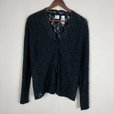 Cárdigan Emma James Whimsigoth para mujer grande negro encaje abotonado vieira cuentas Foto 1 de 4