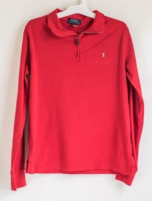 Polo Ralph Lauren blue label boy red cotton solid 1/4 zip long sweater Sz L.14T - Image 1 of 4