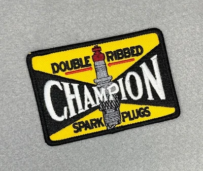 VINTAGE STYLED "CHAMPION SPARK PLUGS" EMBROIDERED IRON-ON PATCH...EXTREMELY RARE - Image 1 of 3