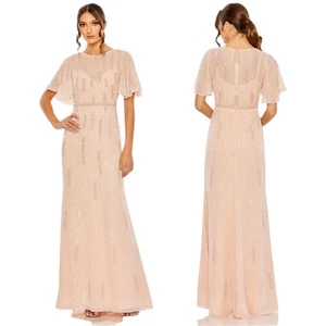 Mac Duggal Dress Womens Size 6 Pink High Neck Flutter Sleeve Embellished Gown - Picture 1 of 13
