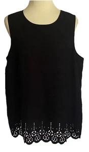 BANANA REPUBLIC WOMEN'S BLACK PULLOVER TOP CUT OUT DETAIL HEMLINE SLEEVELESS XL - Picture 1 of 3