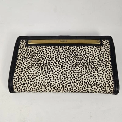 Cartera plegable de cuero y pelo de becerro Fossil Lisa blanca guepardo nueva sin etiquetas Foto 1 de 4