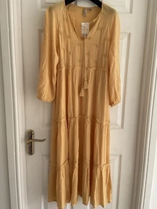 BNWT H & M Yellow Tiered Maxi Summer Midi Dress Size 10 ( RRP £34.99) - Picture 1 of 5