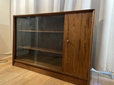 BOOKCASE Vintage Herbert E Gibbs Teak Glass Sliding Doors Cupboard - Image 1 of 4