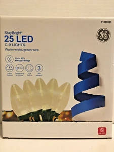GE StayBright 25 Count Warm White C9 LED Lights On Green Wire Indoor/Outdoor NIB - Bild 1 von 7
