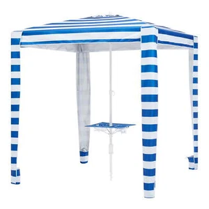 New Mainstays 6 ft Blue and White Stripe Beach Umbrella, Sun Protection - Picture 1 of 5