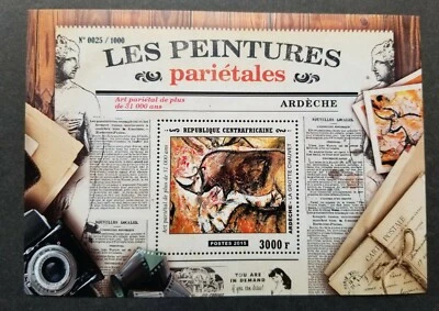 Pintura rupestre África Central 2015 rinoceronte buey caza cámara prehistórica (ms) MNH Foto 1 de 4