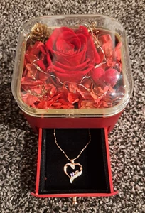 Love Necklace w/ Rose & LED Box - 925 Silver, White Gold Plated, Amethyst, & CZs - Picture 1 of 10