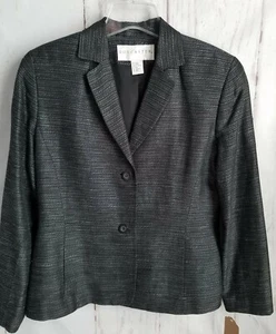 Doncaster Silk Linen Blend Black Gray Tweed Lined Button Front Jacket Size 10 - Picture 1 of 8